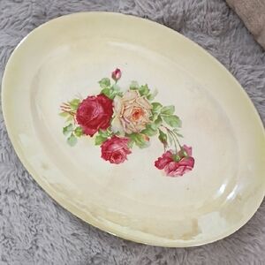 Thompson Floral Oval Platter with Red and Green Accents